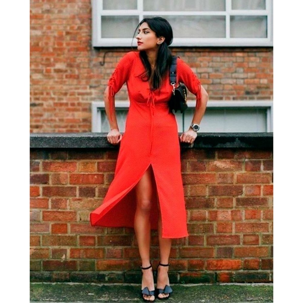 BNWT Topshop Poppy Red Mini Polka Dot Midi Dress US SIZE 10